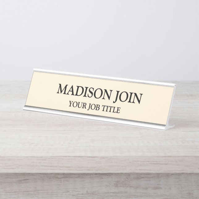 Placa De Mesa Escritório Azul de Chambray Moderno (Frente)