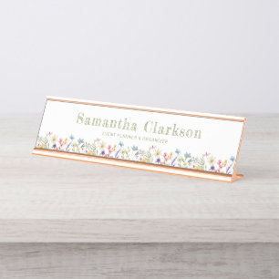 Placa De Mesa Escritório de Flor Silvestre Colorida e Caprichosa