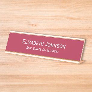 Placa De Mesa Escritório de negócios do Modern Magenta Red Profe