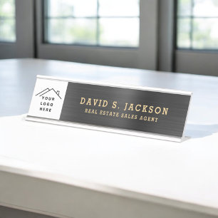 Placa De Mesa Escritório Dourado Clássico Moderno Profissional