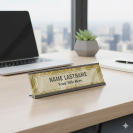 Placa De Mesa Escritório em Ouro Polido Personalizado | Moderno 