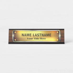 Placa De Mesa Escritório Preto e Dourado Moderno Profissional