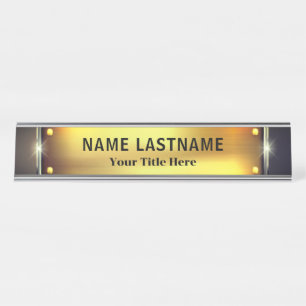 Placa De Mesa Escritório Preto e Dourado Moderno Profissional