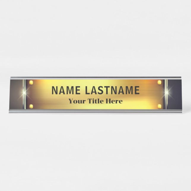Placa De Mesa Escritório Preto e Dourado Moderno Profissional (Frente)