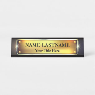 Placa De Mesa Escritório Preto e Dourado Moderno Profissional