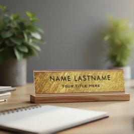 Placa De Mesa Escritório Preto e Dourado Moderno Profissional