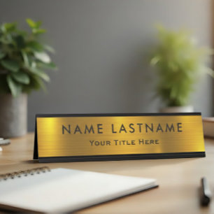 Placa De Mesa Escritório Preto e Dourado Moderno Profissional
