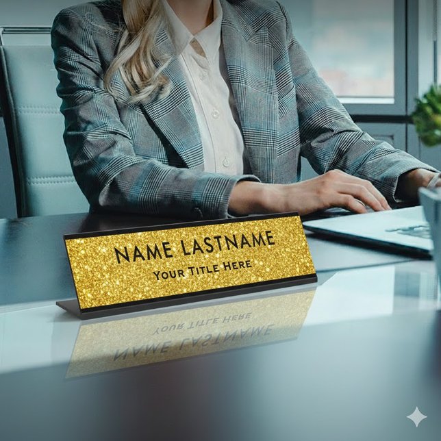 Placa De Mesa Escritório Preto e Dourado Moderno Profissional (Criador carregado)