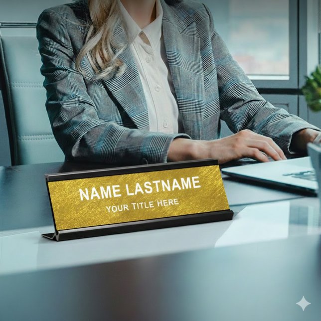 Placa De Mesa Escritório Preto e Dourado Moderno Profissional (Criador carregado)