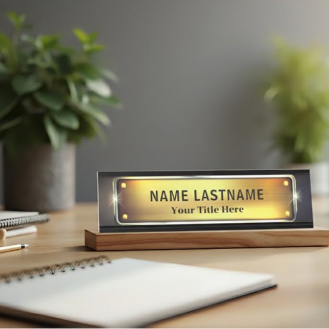 Placa De Mesa Escritório Preto e Dourado Moderno Profissional (Criador carregado)