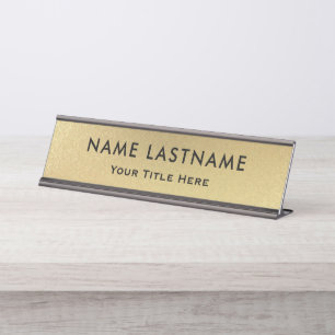 Placa De Mesa Escritório Preto e Dourado Moderno Profissional