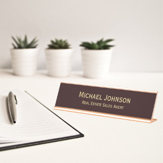 Placa De Mesa Escritório Profissional Dourado Moderno Brown