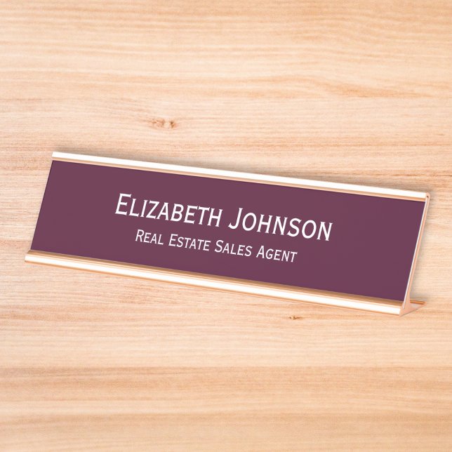 Placa De Mesa Escritório Profissional Moderno da Borgonha (Modern Burgundy Professional Business Office Desk Name Plate)
