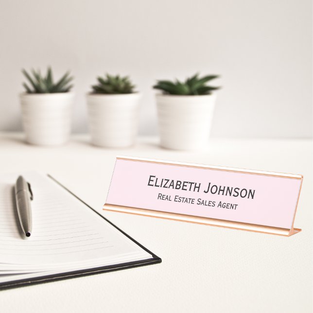 Placa De Mesa Escritório profissional moderno de Rosas claro (Modern Light Pink Professional Business Office Desk Name Plate)