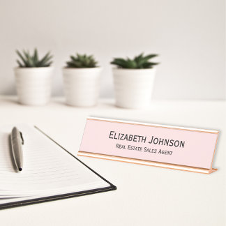 Placa De Mesa Escritório Profissional Rosa de Pastel Moderno
