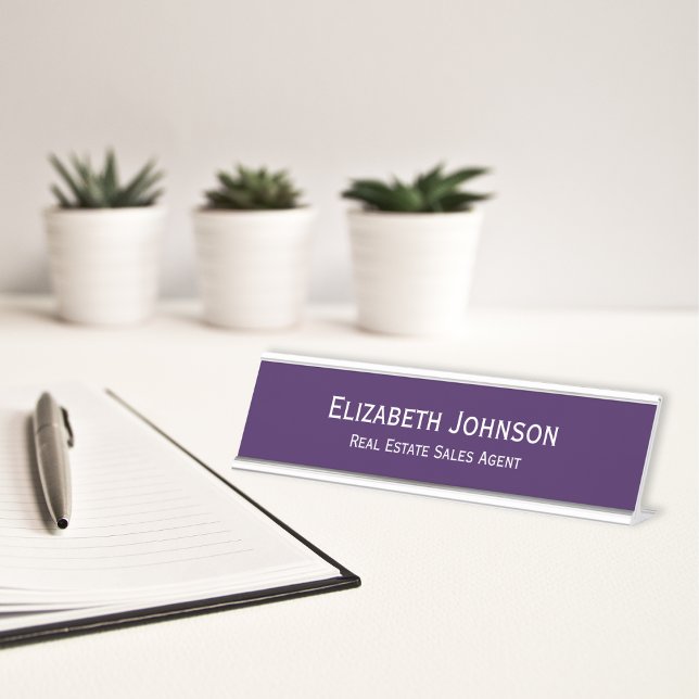 Placa De Mesa Escritório profissional roxo moderno e escuro (Modern Dark Purple Professional Business Office Desk Name Plate)