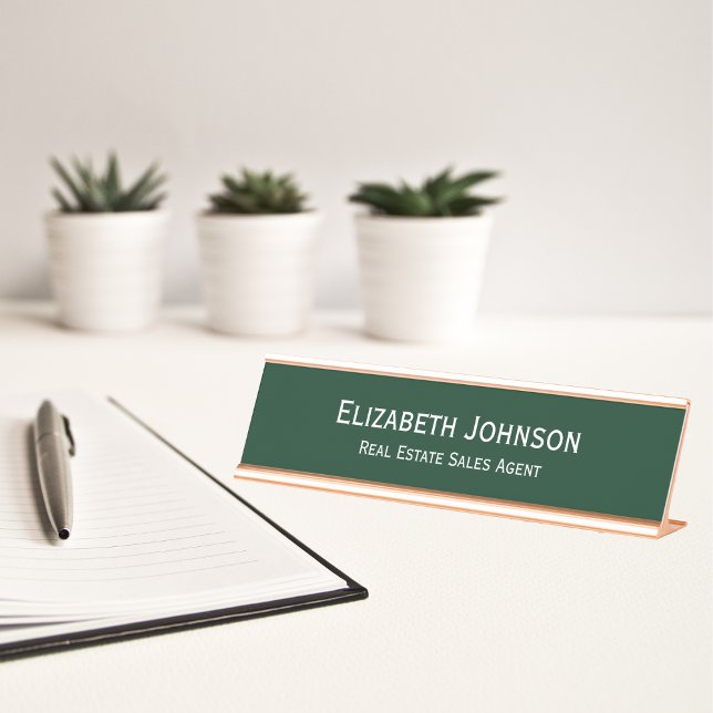 Placa De Mesa Escritório profissional verde moderno (Modern Dark Green Professional Business Office Desk Name Plate)