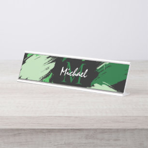 Placa De Mesa Espessadas de pinceladas com nome verde com monogr