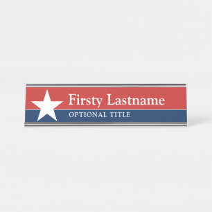 Placa De Mesa Estrela Vermelha Azul Branca Nome Personalizado Tí