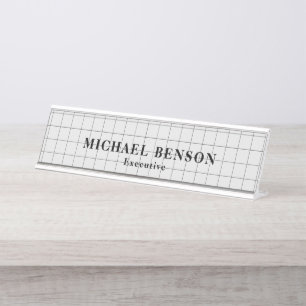 Placa De Mesa Executivo Profissional Preto Cinza Minimalista