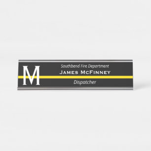 Placa De Mesa Expedidor de Linha Amarelo Fino Monograma Inicial