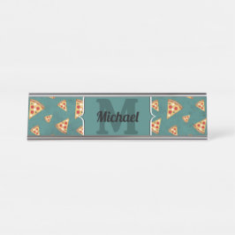 Placa De Mesa Fatias de pizza legais padrão vintage azul-turques