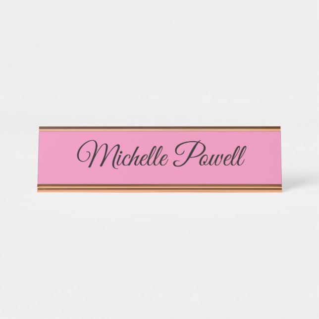Placa De Mesa Feminine Pink Trendy Script Modern Plain (Frente)