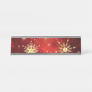 Placa De Mesa Flocos de neve do Ouro de Natal em Fundo Vermelho