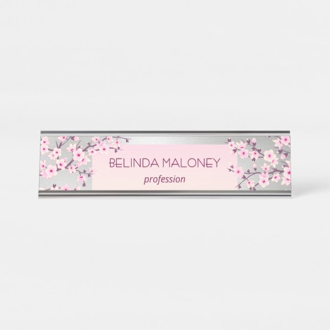 Placa De Mesa Flor de Cerejeira Rosa Prateada (Frente)