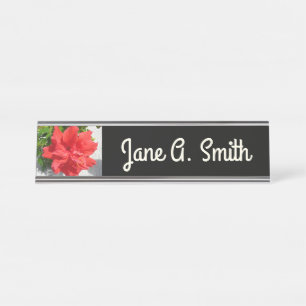 Placa De Mesa Flor de Hibisco Duplo Vermelho