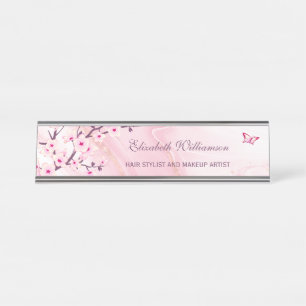 Placa De Mesa Floral Cereja Flor Pink Marble Hair E Maquiagem
