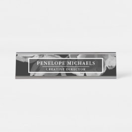 Placa De Mesa Floral Preto e Branco