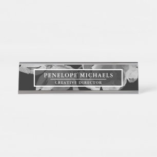 Placa De Mesa Floral preto e branco