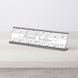 Placa De Mesa Floral Profissional Branco E Preto Simples