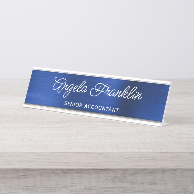 Placa De Mesa Foil Metálico Azul Marinho Real (Frente)