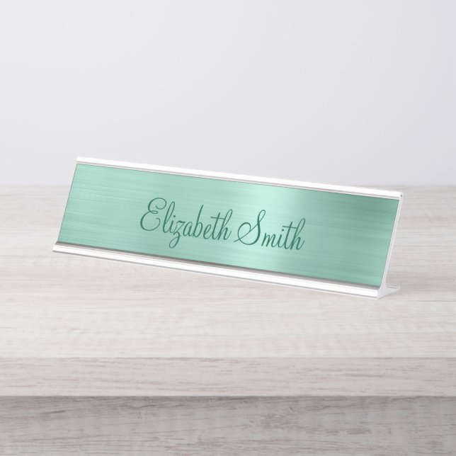 Placa De Mesa Foil Metálico Rosa Claro Teal (Frente)