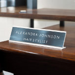 Placa De Mesa Folha Azul Metálica Moderna Empresa Profissional<br><div class="desc">Placa de nome de empresa minimalista de aço inoxidável metálico azul com letra branca com nome de tipografia e profissão. A Prata de nome comercial moderna e elegante do Foil Metal pode ser personalizada com seu nome. Entre em contato com o designer para obter itens correspondentes personalizados.</div>