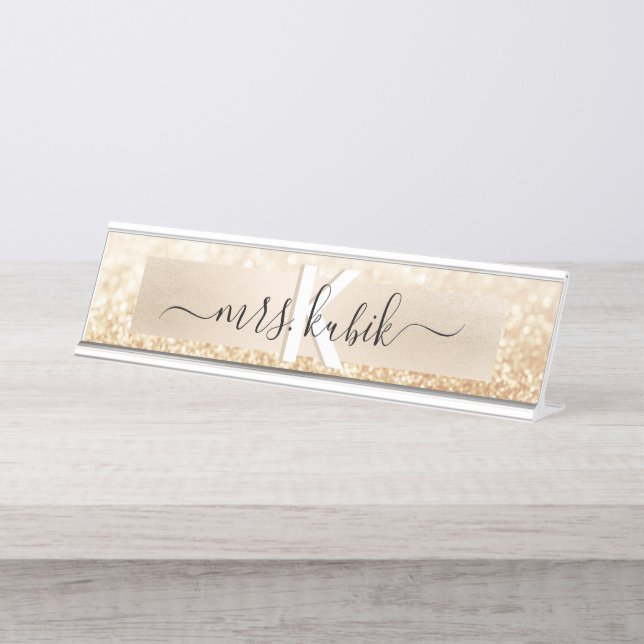 Placa De Mesa Folha de ouro e Largura de nome do professor Placa (Frente)