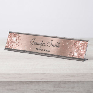 Placa De Mesa Folha de Rosa dourada com brilho