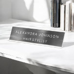 Placa De Mesa Folha Preta Metálica Moderna Empresa Profissional<br><div class="desc">Placa de nome de empresa minimalista de aço inoxidável metálico preto com letra branca com nome de tipografia e profissão. A Prata de nome comercial moderna e elegante do Foil Metal pode ser personalizada com seu nome. Entre em contato com o designer para obter itens correspondentes personalizados.</div>