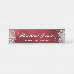 Placa De Mesa Folha Vermelha Clássica Glitter Faux
