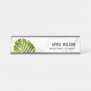 PLACA DE MESA FOLIAGEM DE FOLHA VERDE MONSTERA MARBLE WATERCOLOR