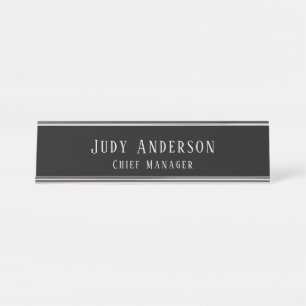 Placa De Mesa Fonte Serif Simples Profissional Cinza Preto Tendê