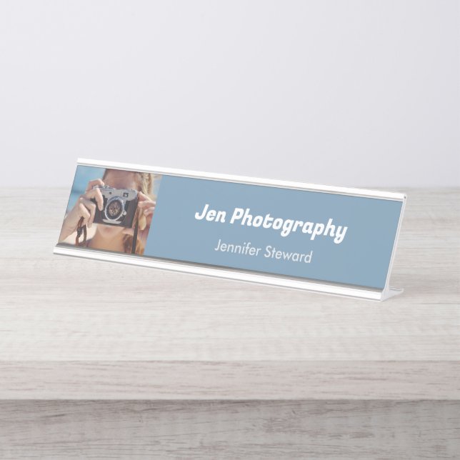 Placa De Mesa Fotografia azul personalizada (Frente)