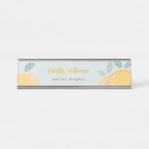 Placa De Mesa Fruticultura Abstrato de limão-branco-creme-rosáce