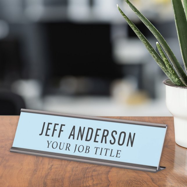 Placa De Mesa Funcionário de escritório azul céu moderno (Criador carregado)
