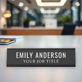 Placa De Mesa Funcionário de escritório preto e branco moderno