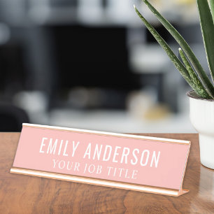 Placa De Mesa Funcionário de escritório rosa moderno