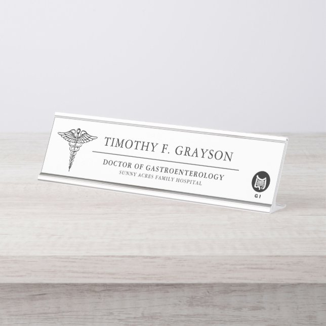 Placa De Mesa Gastroenterologista Personalizado Preto (Frente)