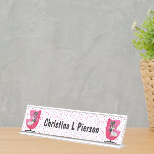 Placa De Mesa Gatos Atômicos Elegantes Pontos Pintados de Rosa n